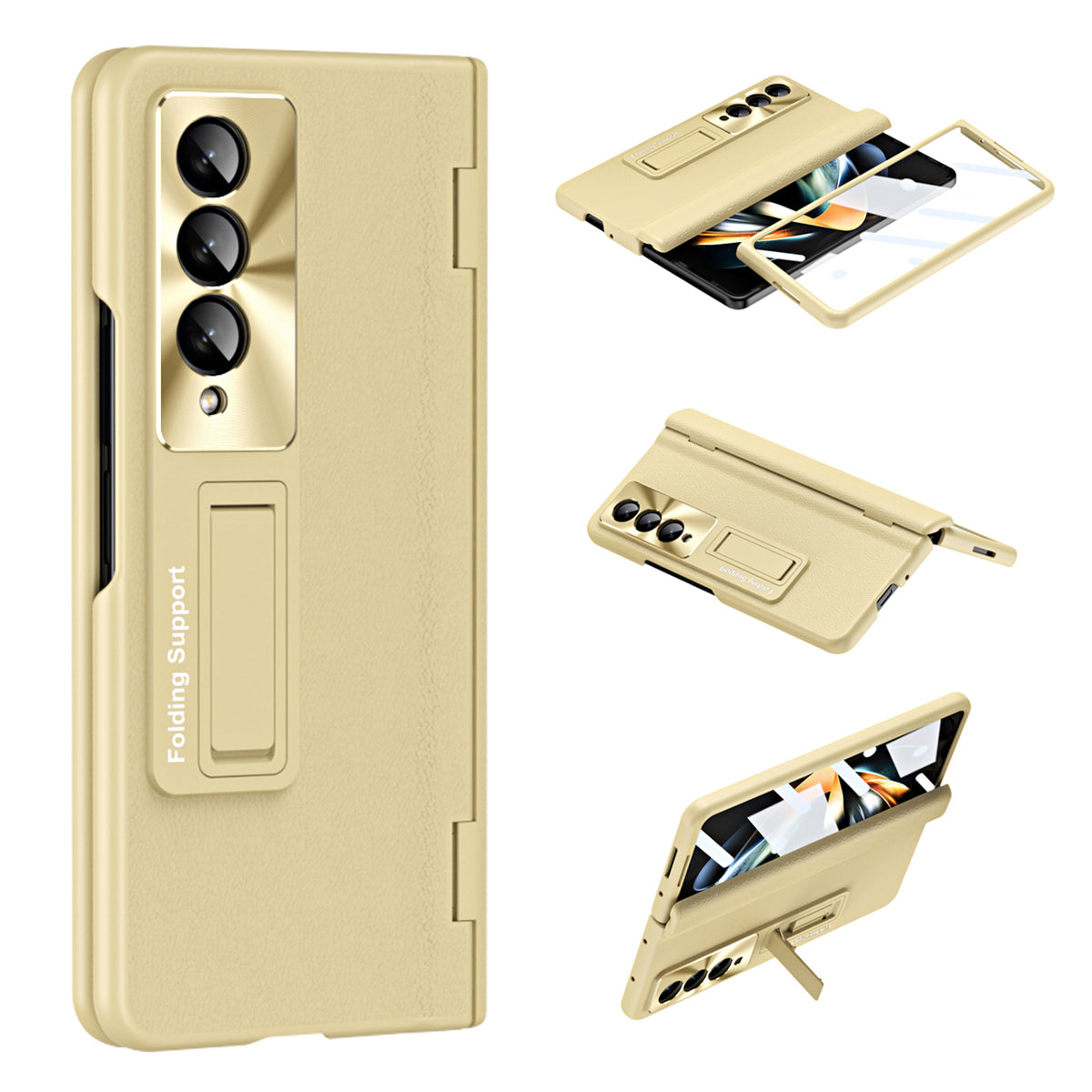 For Samsung Galaxy Z Fold3 5G Leather Coated PC Phone Case Hinge Protection Kickstand Cover with Tempered Glass Film For Samsung Galaxy Z Fold3 5G Leather Coated PC Phone Case Hinge Protection Kickstand Cover with Tempered Glass Film
